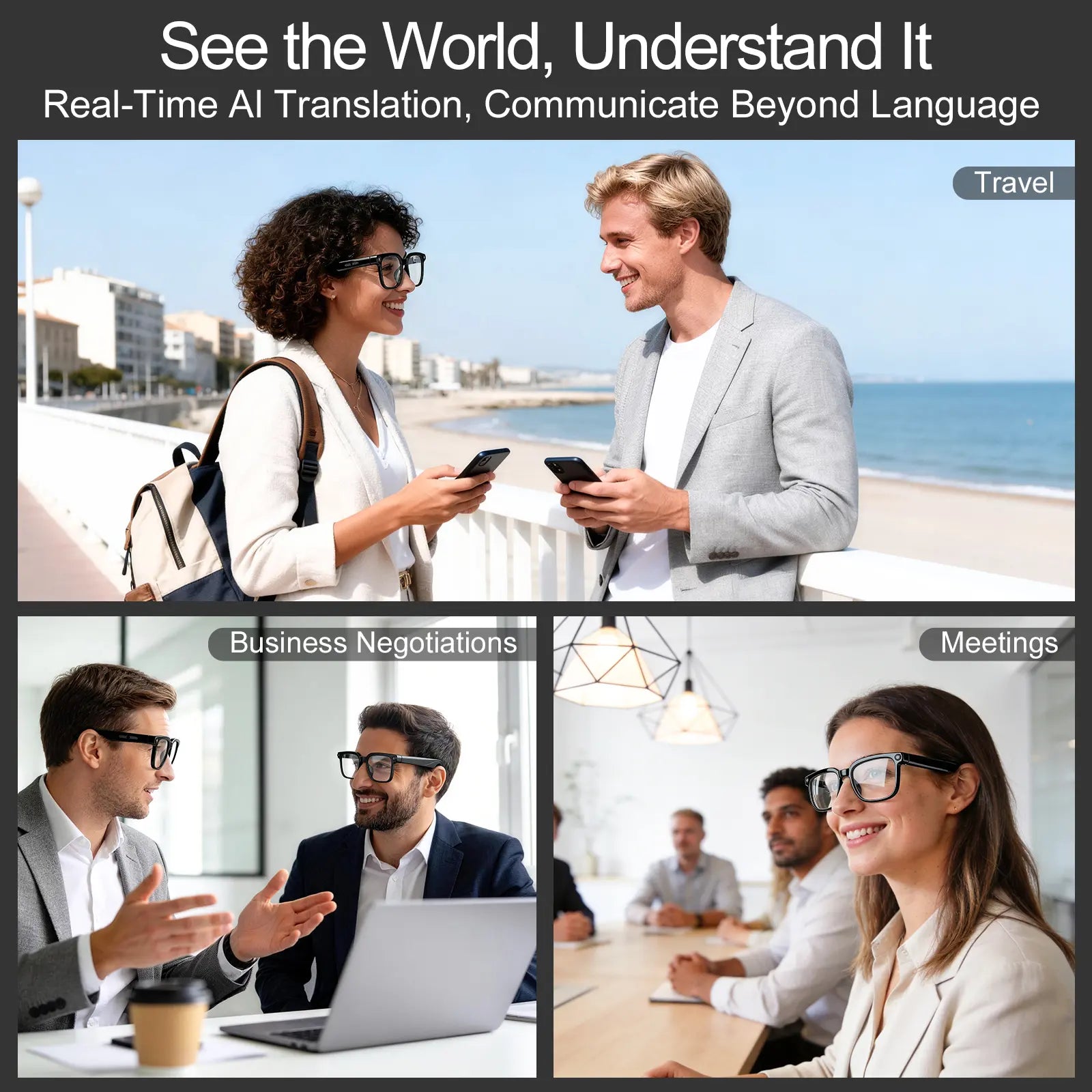 Smart AI Camera Glasses with 8MP Photochromic Lenses ,Button Touch Adjustment for Travel Outdoor Adventures Hands-Free Photography 160+Languages Real-Time Translation Bluetooth Wireless Wearable Video Recording UV Protection