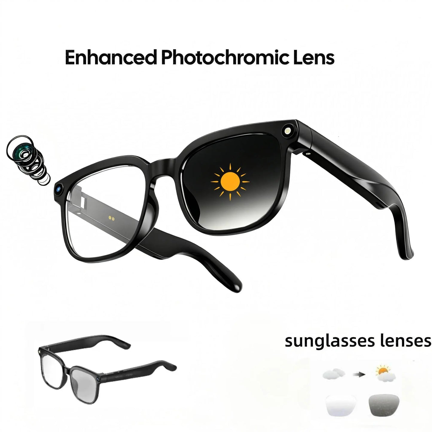 Smart AI Camera Glasses with 8MP Photochromic Lenses ,Button Touch Adjustment for Travel Outdoor Adventures Hands-Free Photography 160+Languages Real-Time Translation Bluetooth Wireless Wearable Video Recording UV Protection
