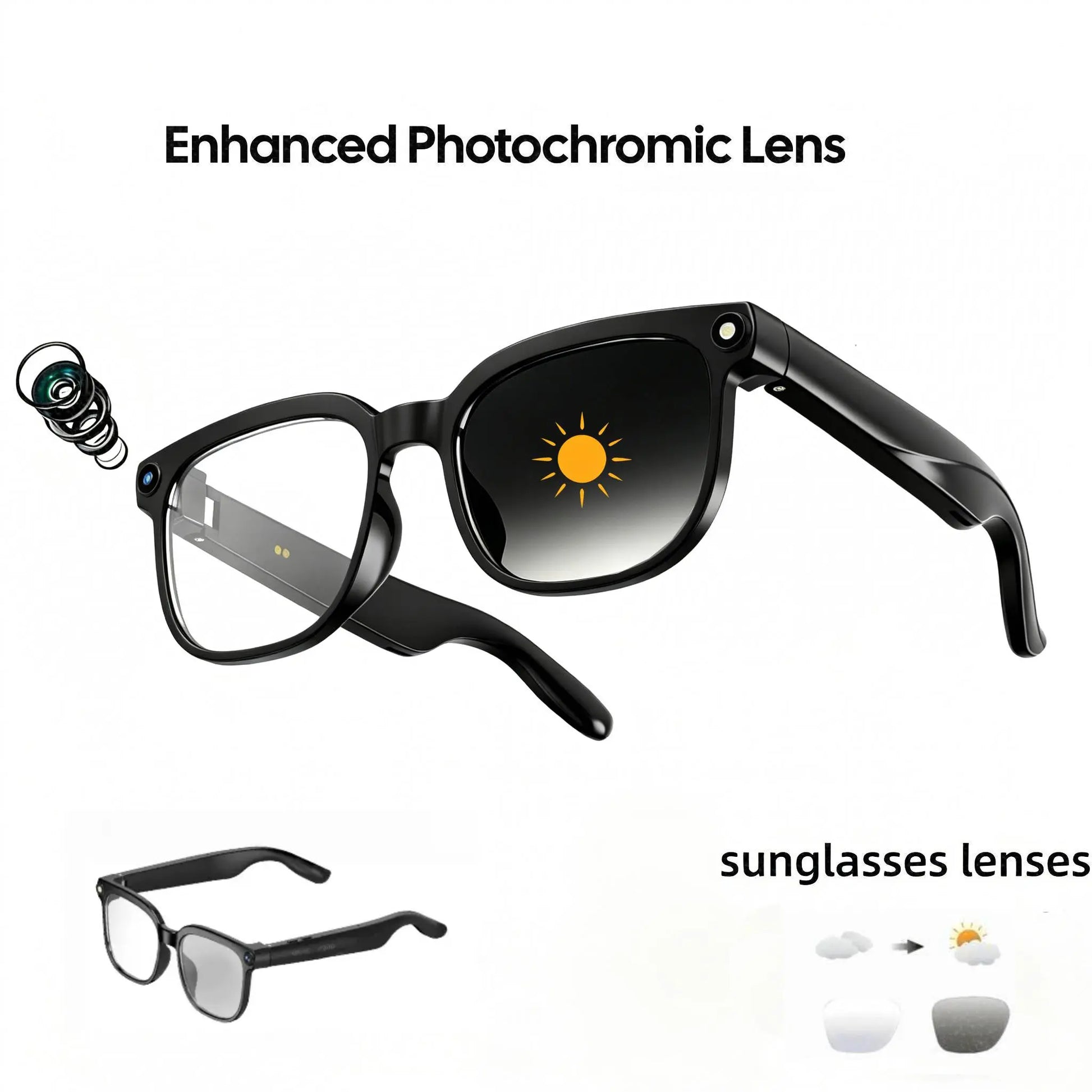 Smart AI Camera Glasses with 8MP Photochromic Lenses ,Button Touch Adjustment for Travel Outdoor Adventures Hands-Free Photography 160+Languages Real-Time Translation Bluetooth Wireless Wearable Video Recording UV Protection