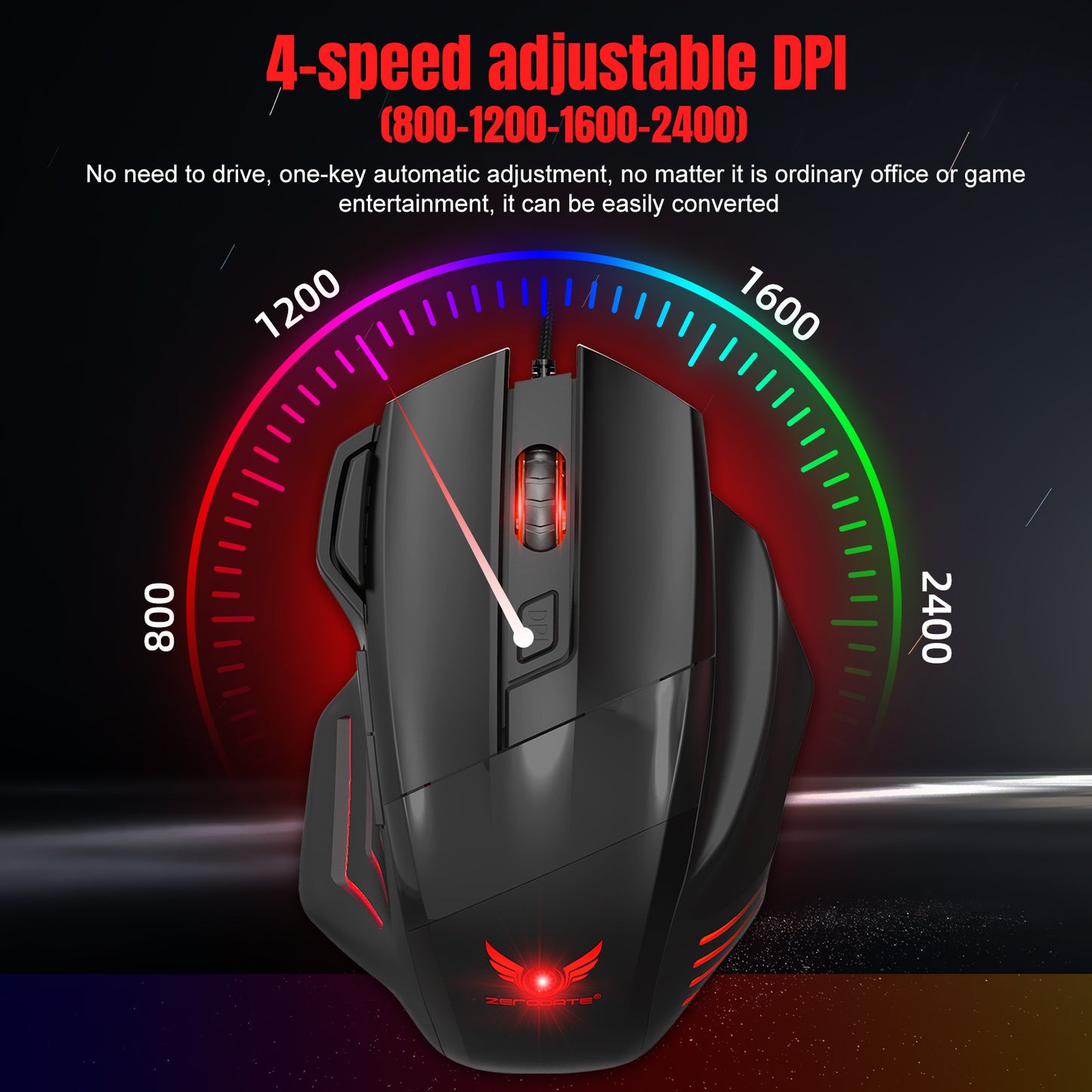 Wired Ergonomic Gaming Mouse with RGB Lighting