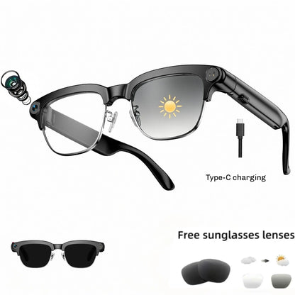 Smart AI Camera Glasses with 8MP Photochromic Lenses ,Button Touch Adjustment for Travel Outdoor Adventures Hands-Free Photography 160+Languages Real-Time Translation Bluetooth Wireless Wearable Video Recording UV Protection