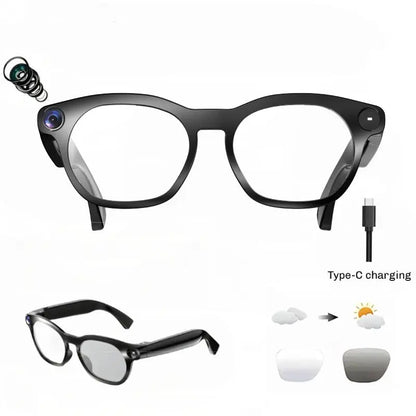 Smart AI Camera Glasses with 8MP Photochromic Lenses ,Button Touch Adjustment for Travel Outdoor Adventures Hands-Free Photography 160+Languages Real-Time Translation Bluetooth Wireless Wearable Video Recording UV Protection