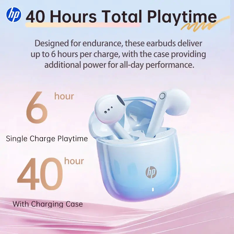 HP 2026 TWS Wireless Bluetooth Earbuds with Fast Charging, Extended Battery Life, HD Voice Call, Touch Control, and Ergonomic Design for iOS and Android Compatibility